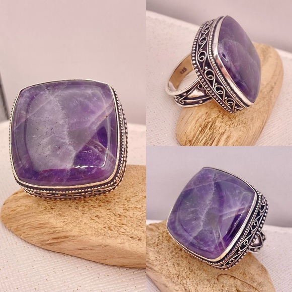 Huge Princess Cut Chevron Amethyst Gemstone Handmade Ring - Picture 4 of 5